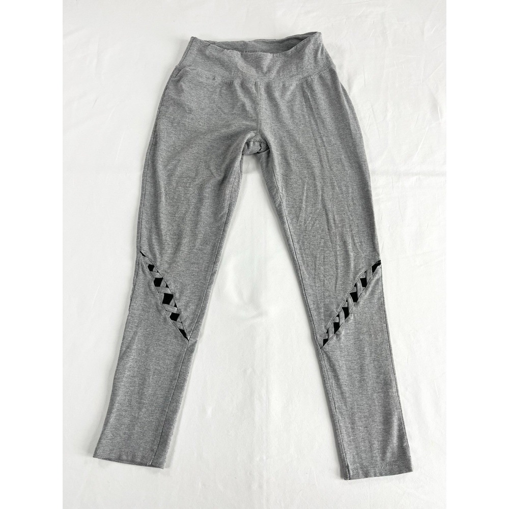 Bebe Sport Gray Criss Cross Cutout Leggings Womens Large Yoga Gym Pants Gray